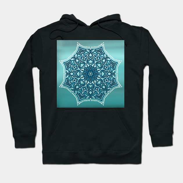 Aqua Blue Gradient Mandala Design Hoodie by TANSHAMAYA